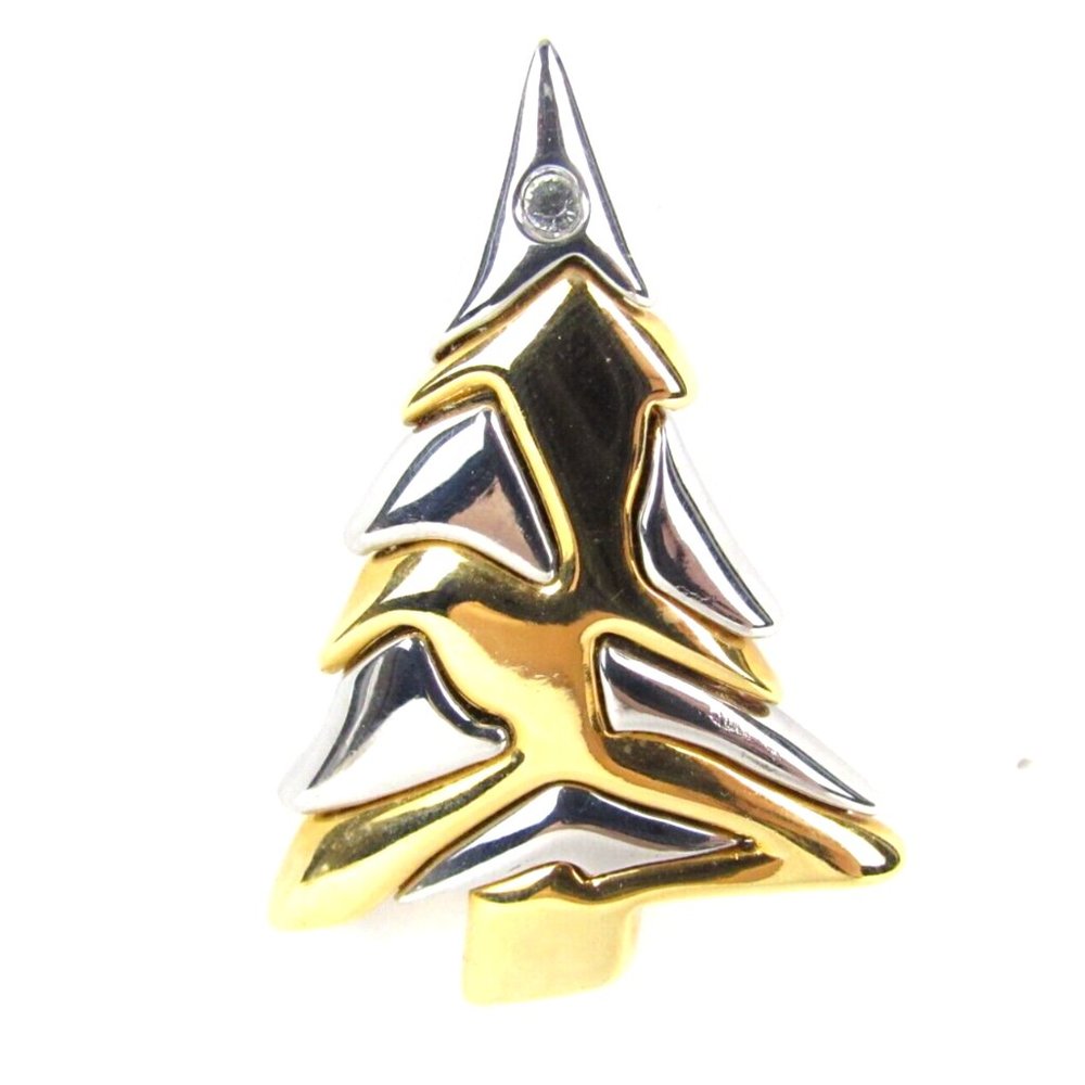 Liz Claiborne Vintage Christmas Tree Bi-Metal Pin Brooch Gold & Silver